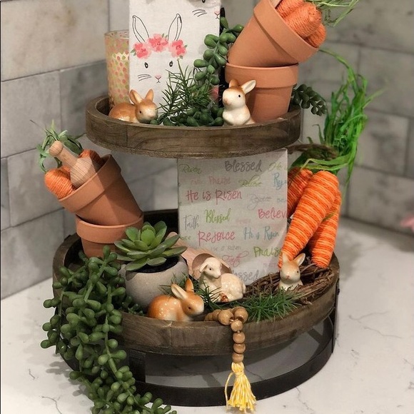 Two tier wood and metal tray - Picture 2 of 7